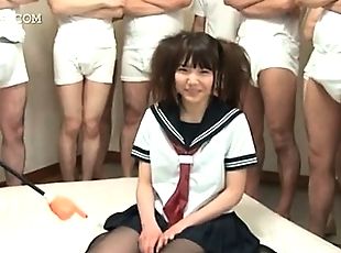 Innocent asian schoolgirl gets pussy rubbed in group sex