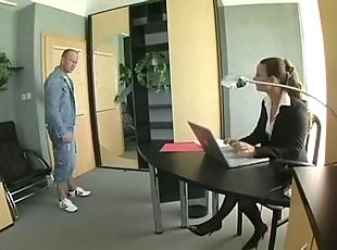 Yummy office worker spreading her legs for a horny fucker with a stout dick